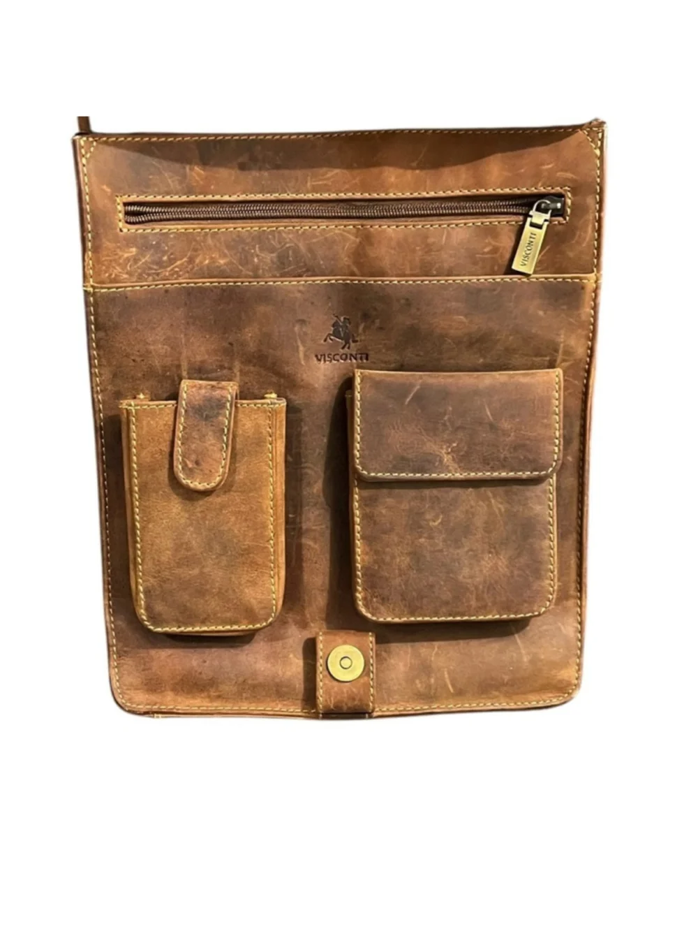 VISCONTI Vintage Jasper Portrait Leather Messenger Bag Brown